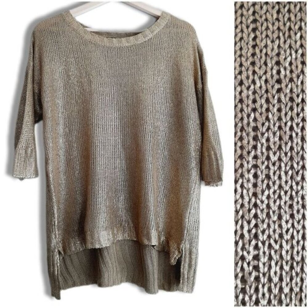 EDIT High-Low Hem Gold Scoop/ Crewneck Knit Sweater Sz S